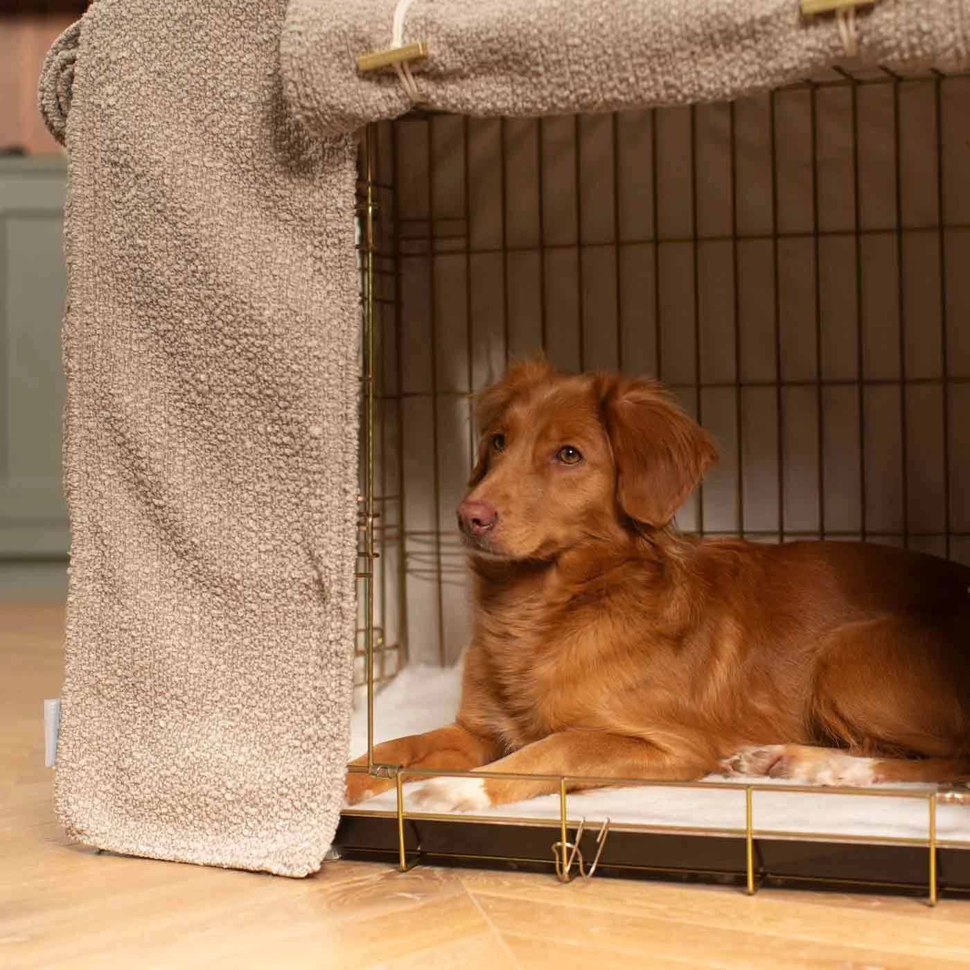 Dog Crate with Crate Cover in Mink Bouclé by Lords & Labradors - Image 2