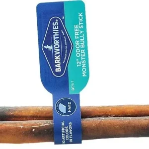 Barkworthies Premium Odor Free Dog Bully Sticks - 12" Monster - 18 ct Case - Case of 1