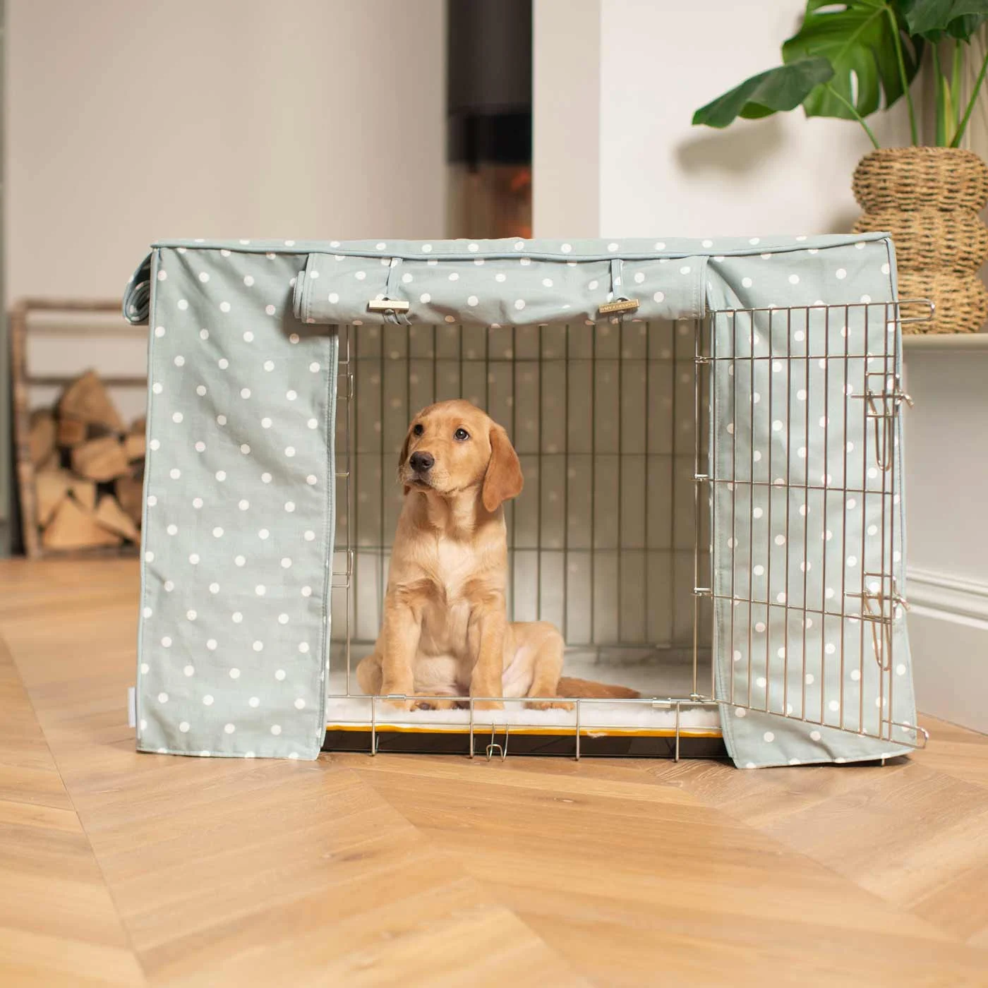Dog Crate with Crate Cover in Duck Egg Spot by Lords & Labradors - Image 2