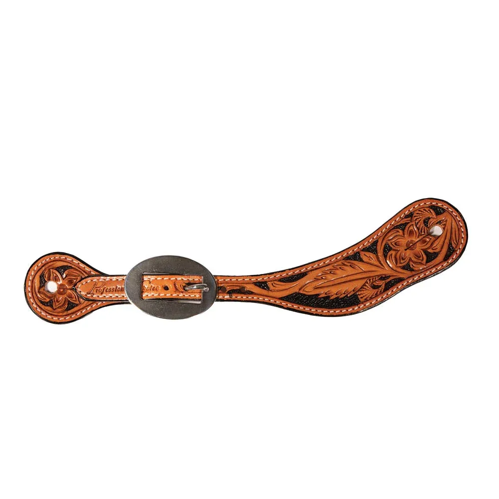 Professionals Choice Ladies or Youth Natural Floral Black Background Spur Straps
