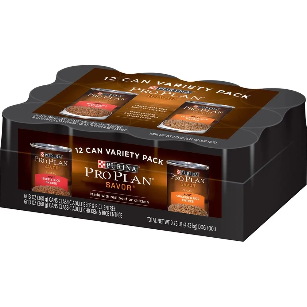 Purina Proplan Pro Plan Savor Variety Pack Canned Dog Food 13oz case of 12