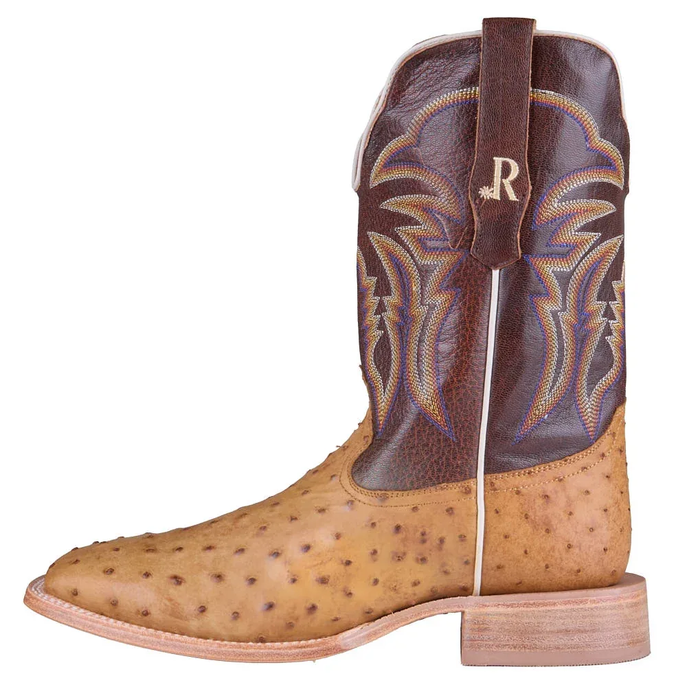 R Watson Boots Men's Antique Saddle Full Quill Ostrich Vamp 11in Laguna Cognac Cowhide Top - Image 2