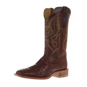 R Watson Boots Men's Brass Full Quill Ostrich Vamp 13in Cognac Goat Top