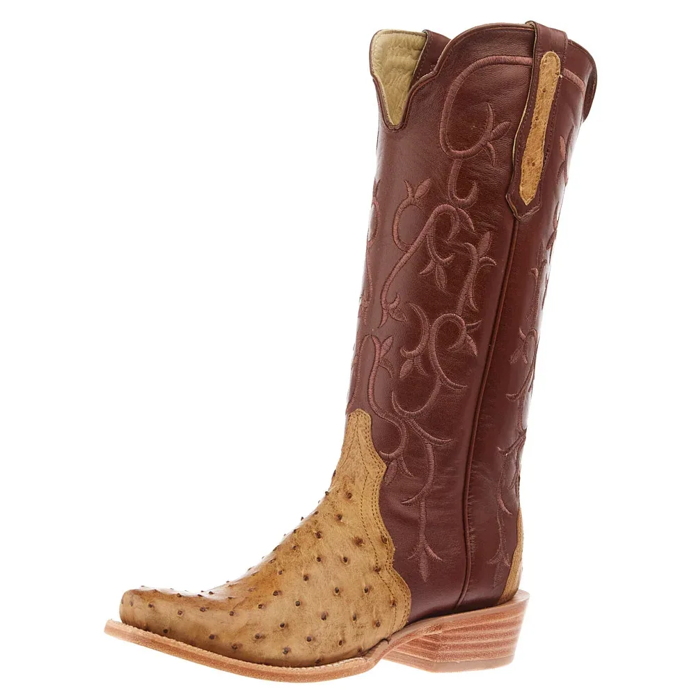 R Watson Boots Women's Antique Saddle Full Quill Ostrich 14in Cognac Top