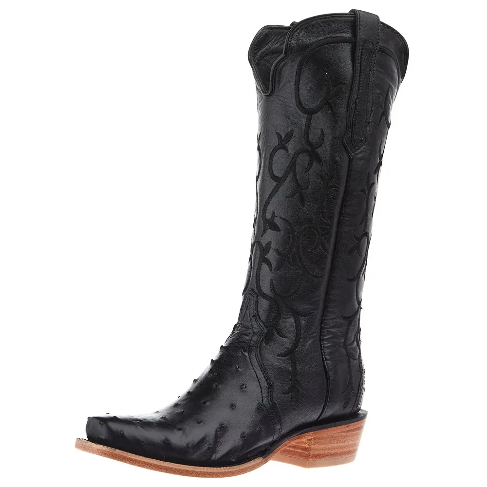 R Watson Boots Women's Black Full Quill Ostrich Vamp 14in Black Top