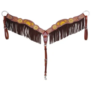 Rafter T Ranch Company Beaded Sunflower Contoured Breast Collar with Fringe