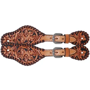 Rafter T Ranch Company Floral and Brown Whipstitch Youth Spur Straps