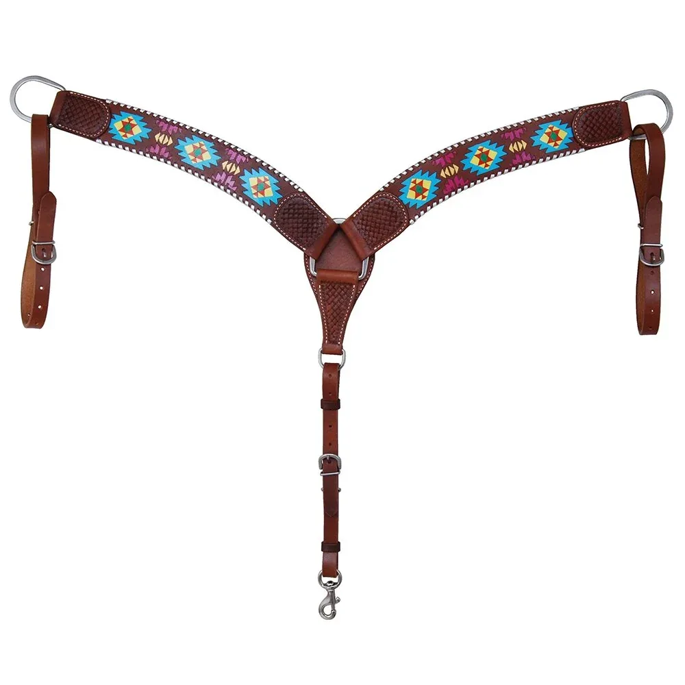 Rafter T Ranch Company Painted Aztec and Silver Whipstitch 3 Inch Contoured Breast Collar - Image 2