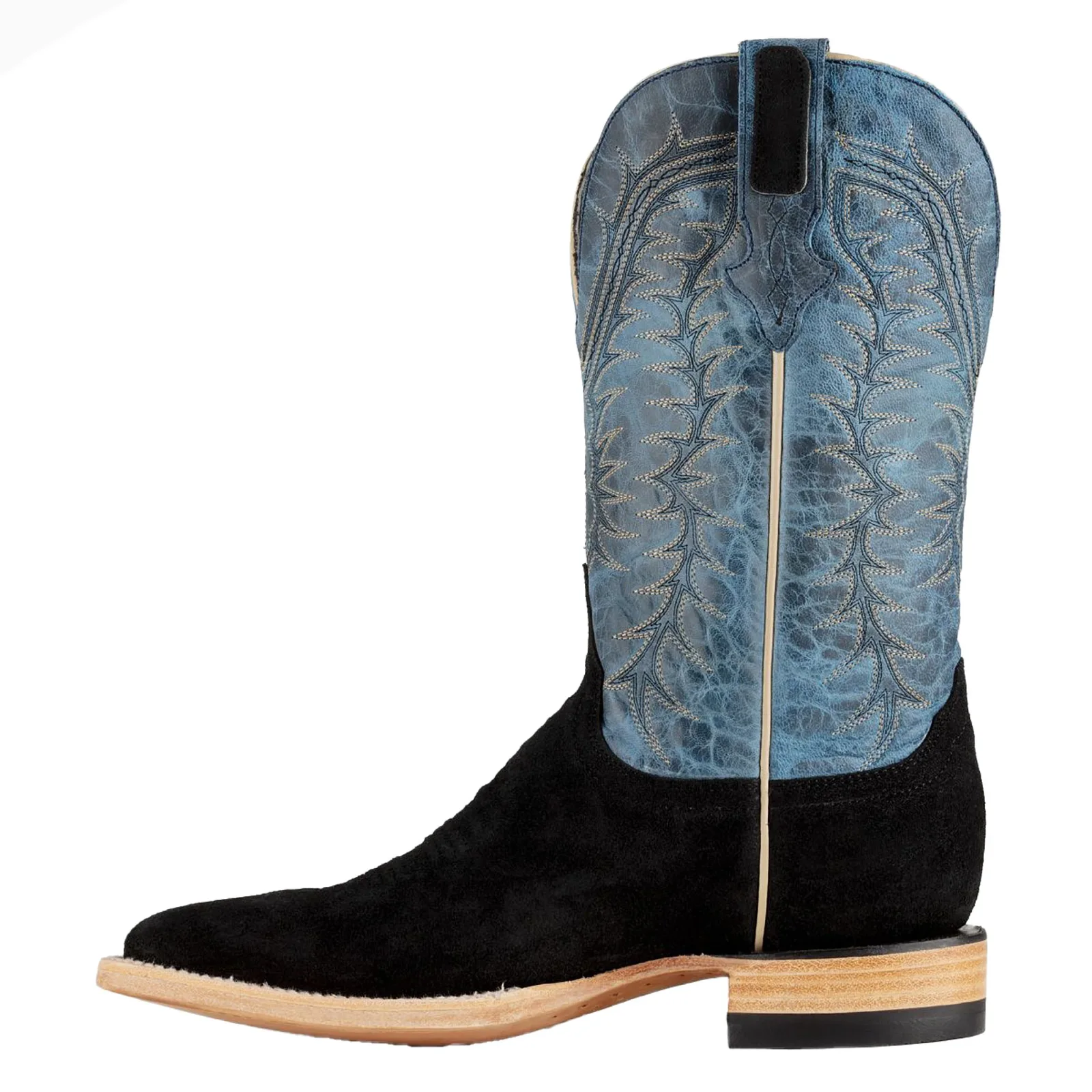Resistol Boots Men`s Black Roughout Square Toe 13in Blue Top - Image 2
