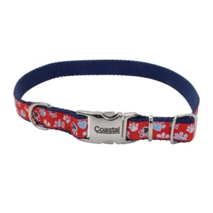 Ribbon Adjustable Nylon Dog Collar with Metal Buckle, Red, 5/8 in x 8-12 in