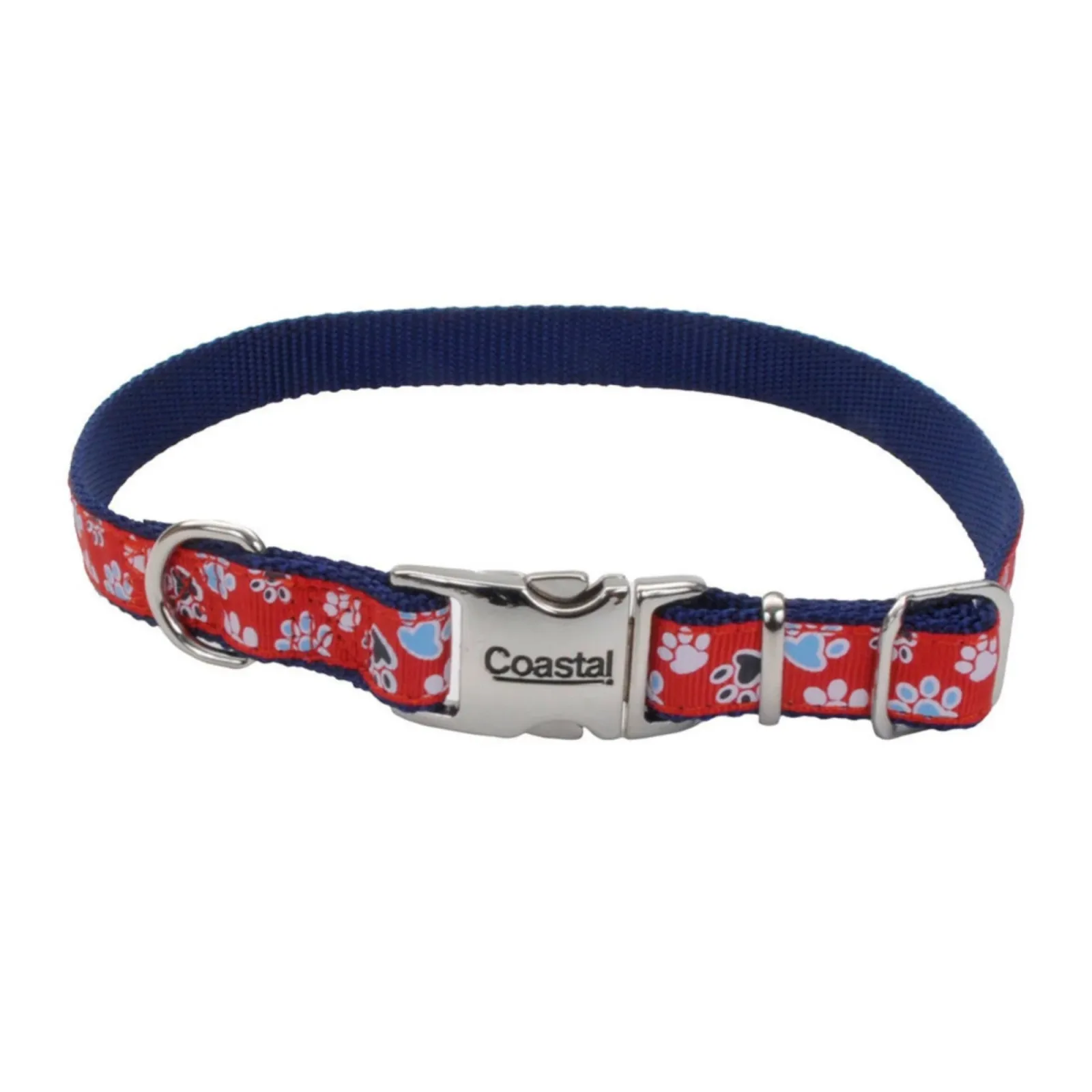 Ribbon Adjustable Nylon Dog Collar with Metal Buckle, Red, 5/8 in x 8-12 in