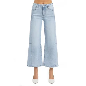 Risen Jeans Womens Crop Wide Leg Seamed Jean