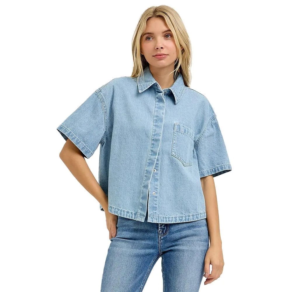 Risen Jeans Womens Light Oversized Crop Shirt