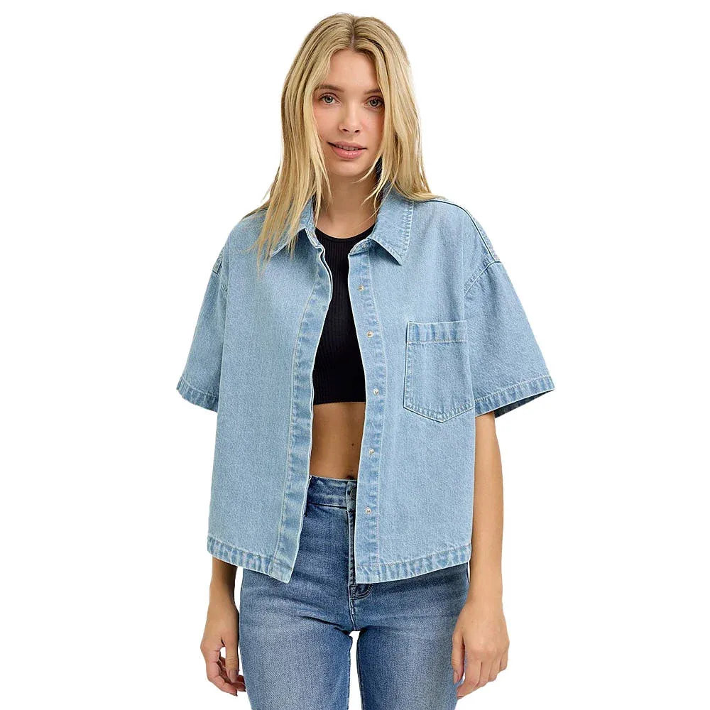 Risen Jeans Womens Light Oversized Crop Shirt - Image 2