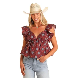 Rock & Roll Denim and Flutter Sleeve Top