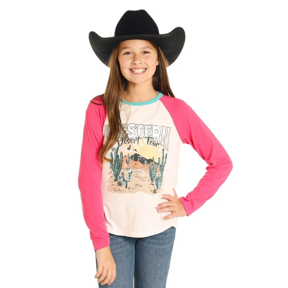 Rock & Roll Denim And Girls Hot Pink Contrast Sleeve Top