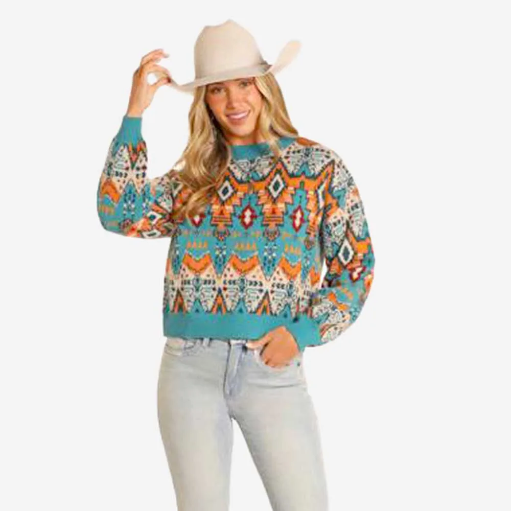Rock & Roll Denim Blue Aztec Sweater