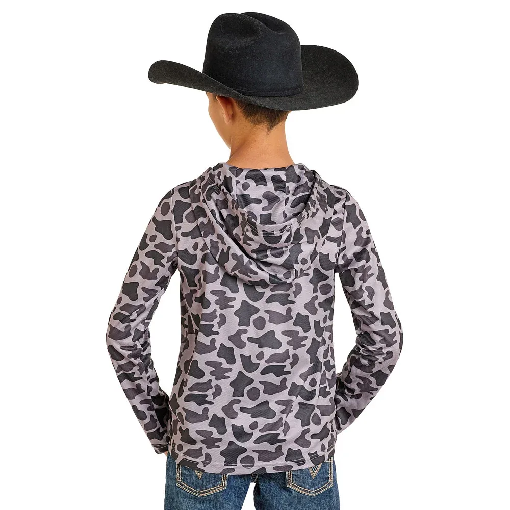 Rock & Roll Denim Boy's Grey Camo Performance Mesh Hoodie - Image 2