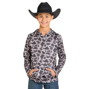 Rock & Roll Denim Boy's Grey Camo Performance Mesh Hoodie