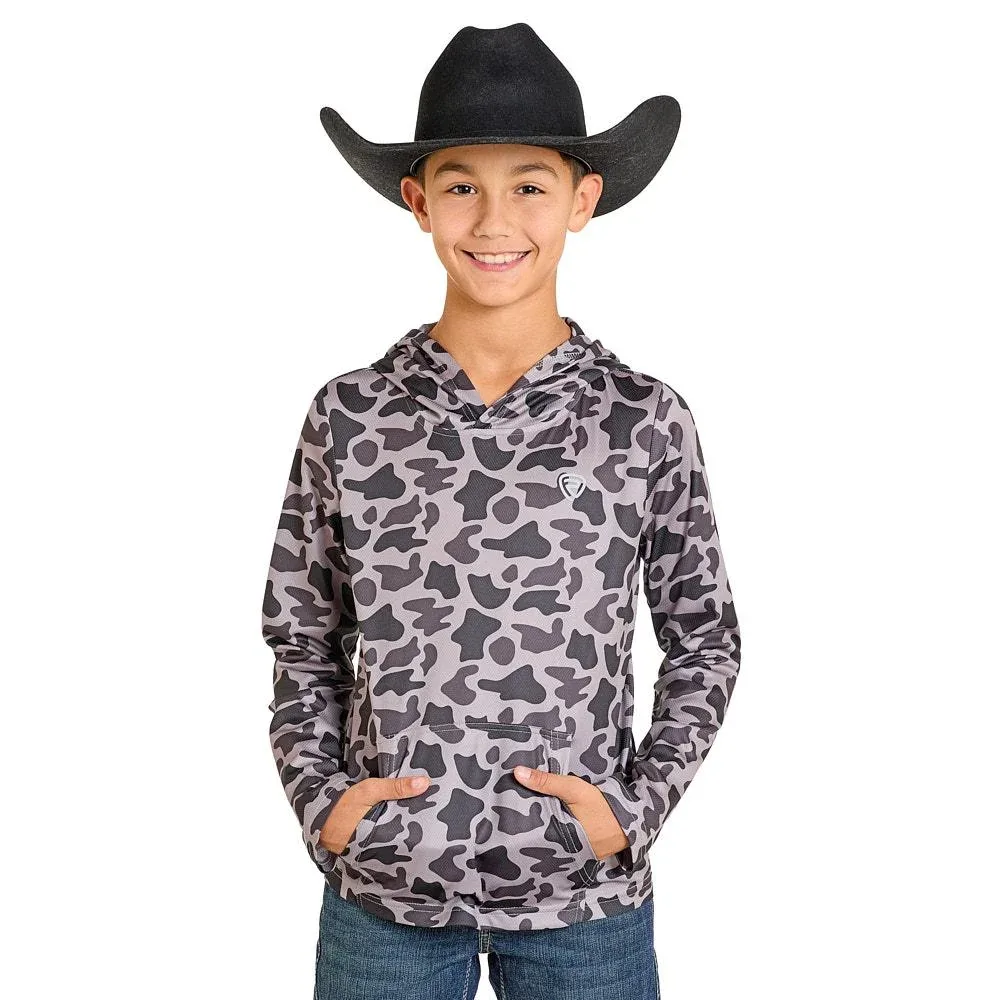 Rock & Roll Denim Boy's Grey Camo Performance Mesh Hoodie