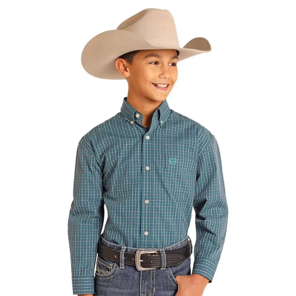 Rock & Roll Denim Boys Long Sleeve Dobby Satin Check Buttondown
