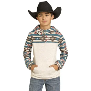 Rock & Roll Denim Boy's Natural Color Block Hoodie