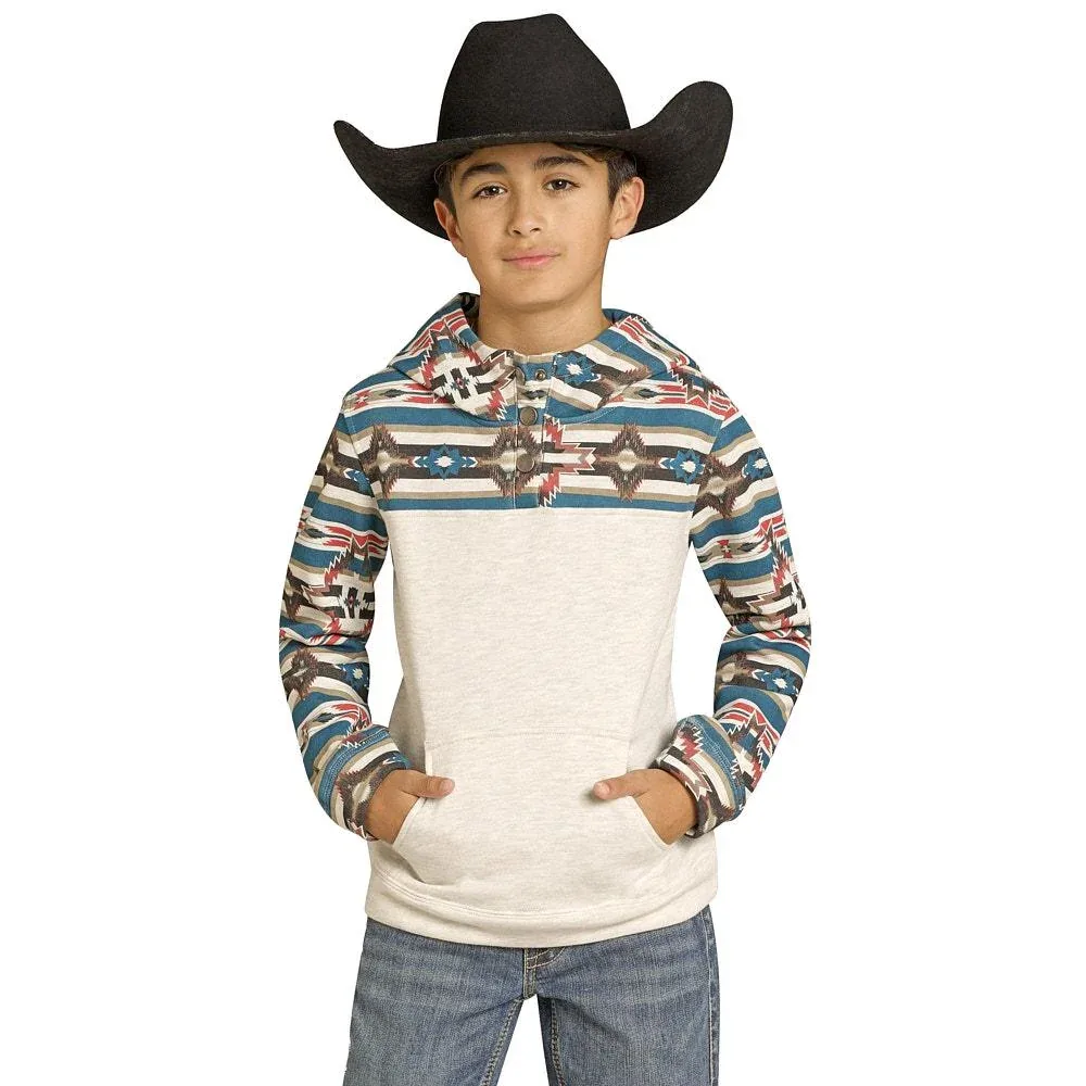 Rock & Roll Denim Boy's Natural Color Block Hoodie