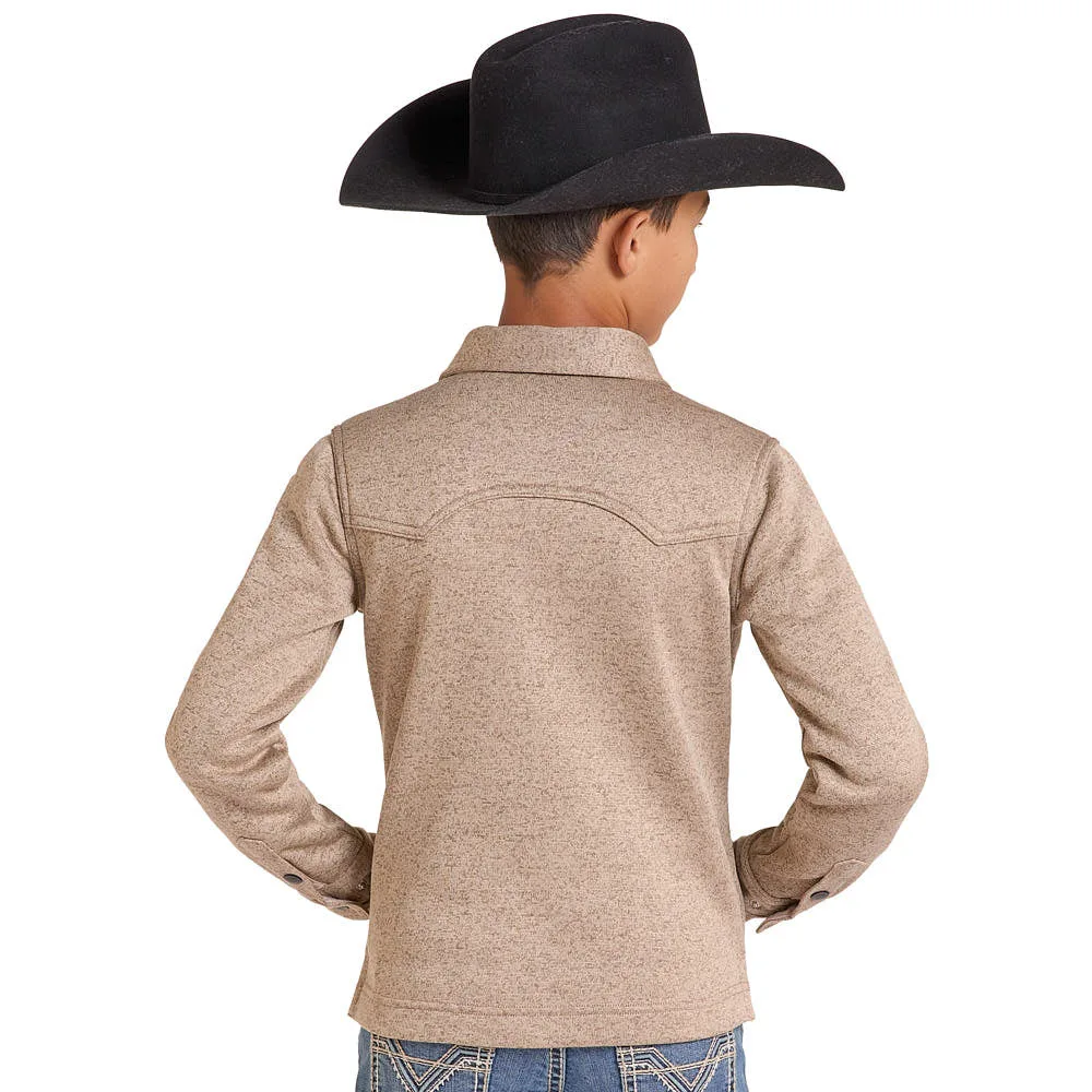 Rock & Roll Denim Boy's Tan Melange Fleece Jacket - Image 2
