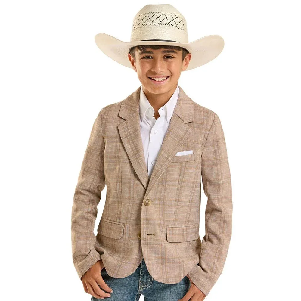 Rock & Roll Denim Boy's Tan Plaid Sports Coat
