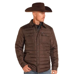 Rock & Roll Denim Brown Puffer with Aztec Lining Jacket