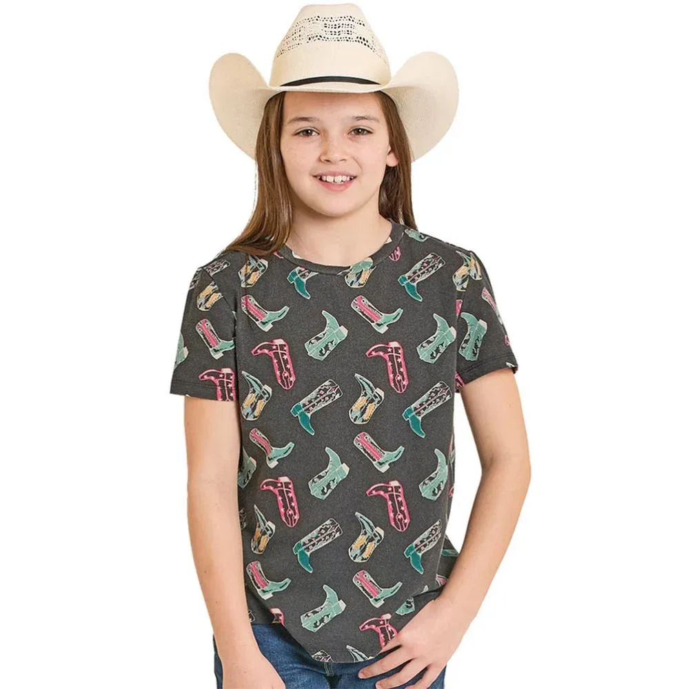 Rock & Roll Denim Girl's Black Boot Print Tee Shirt