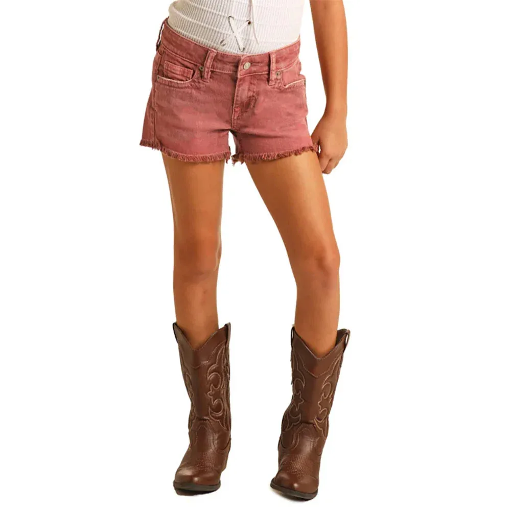 Rock & Roll Denim Girl's Distressed Rose Shorts - Image 2
