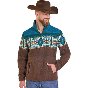 Rock & Roll Denim Men's Brown Fleece Border Aztec Pullover