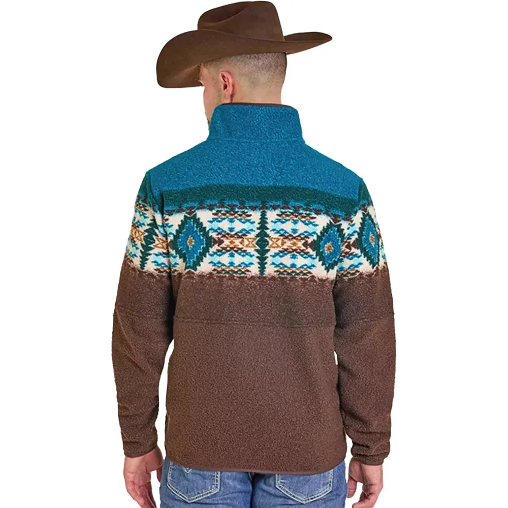 Rock & Roll Denim Men's Brown Fleece Border Aztec Pullover - Image 2