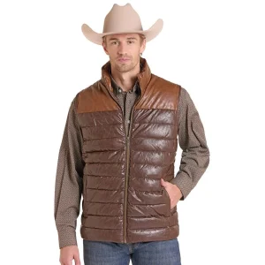 Rock & Roll Denim Men's Chocolate Faux Leather Vest