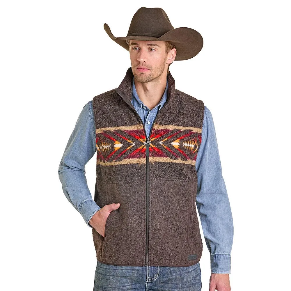 Rock & Roll Denim Men's Dark Brown Printed Berber Vest