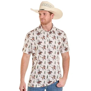 Rock & Roll Denim Men's Natural Roper Print Performance Polo