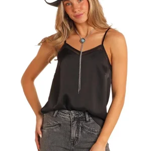 Rock & Roll Denim N Womens Black Satin Tank