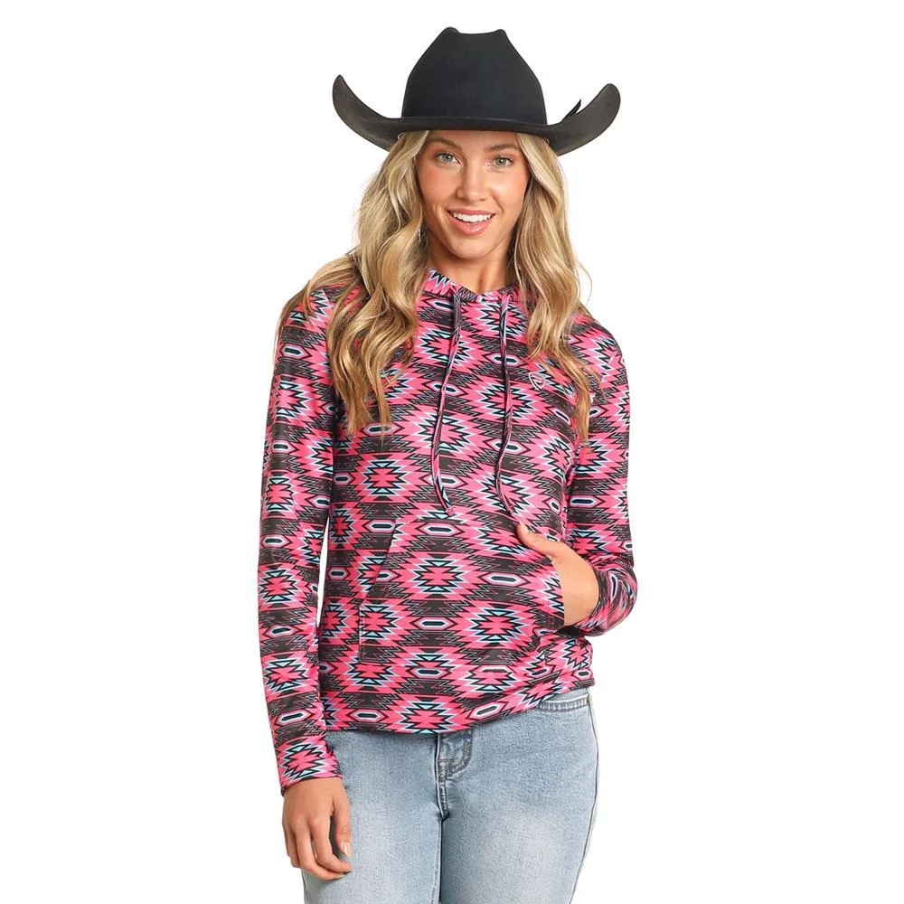 Rock & Roll Denim n Womens Pink Aztec Performance Hoodie