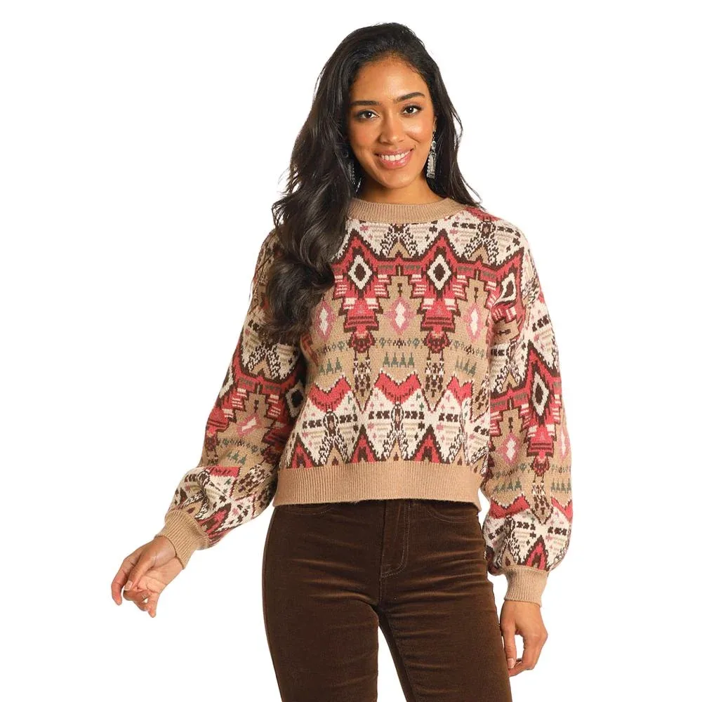 Rock & Roll Denim n Womens Rose Aztec Sherpa Shacket