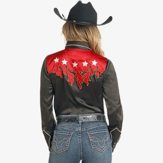Rock & Roll Denim West Desperado Retro Flame Embroidered Shirt - Image 2