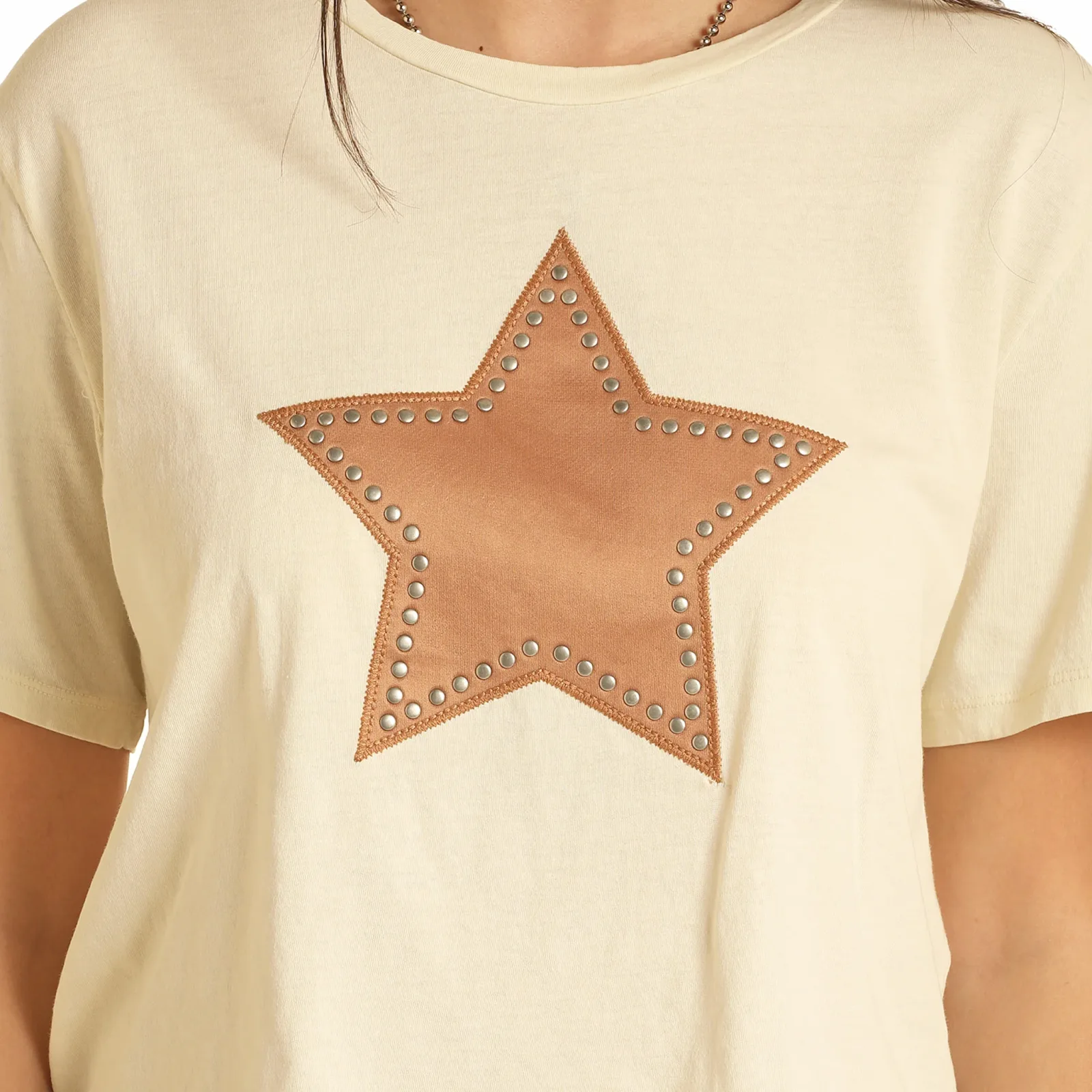 Rock & Roll Denim Women's Beige Star Applique Tee - Image 2