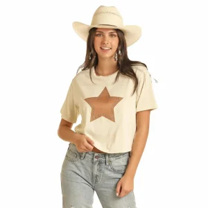 Rock & Roll Denim Women's Beige Star Applique Tee