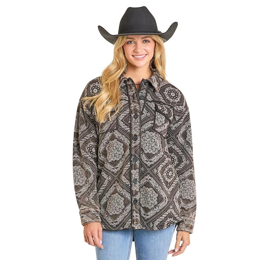 Rock & Roll Denim Women's Black Bandana Print Shacket
