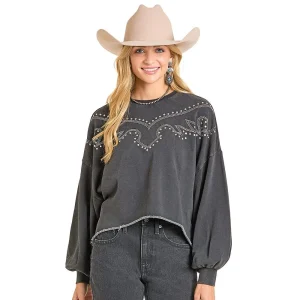 Rock & Roll Denim Women's Black Embroidered Sweatshirt