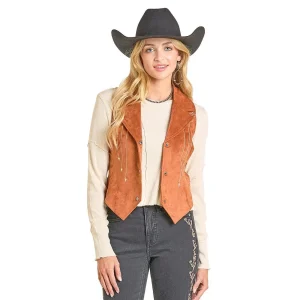 Rock & Roll Denim Women's Camel Embroidered Vest