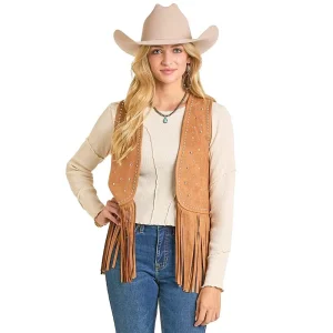 Rock & Roll Denim Women's Caramel Studded Fringe Vest