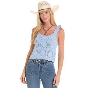 Rock & Roll Denim Women's Cerulean Crochet Tank Top