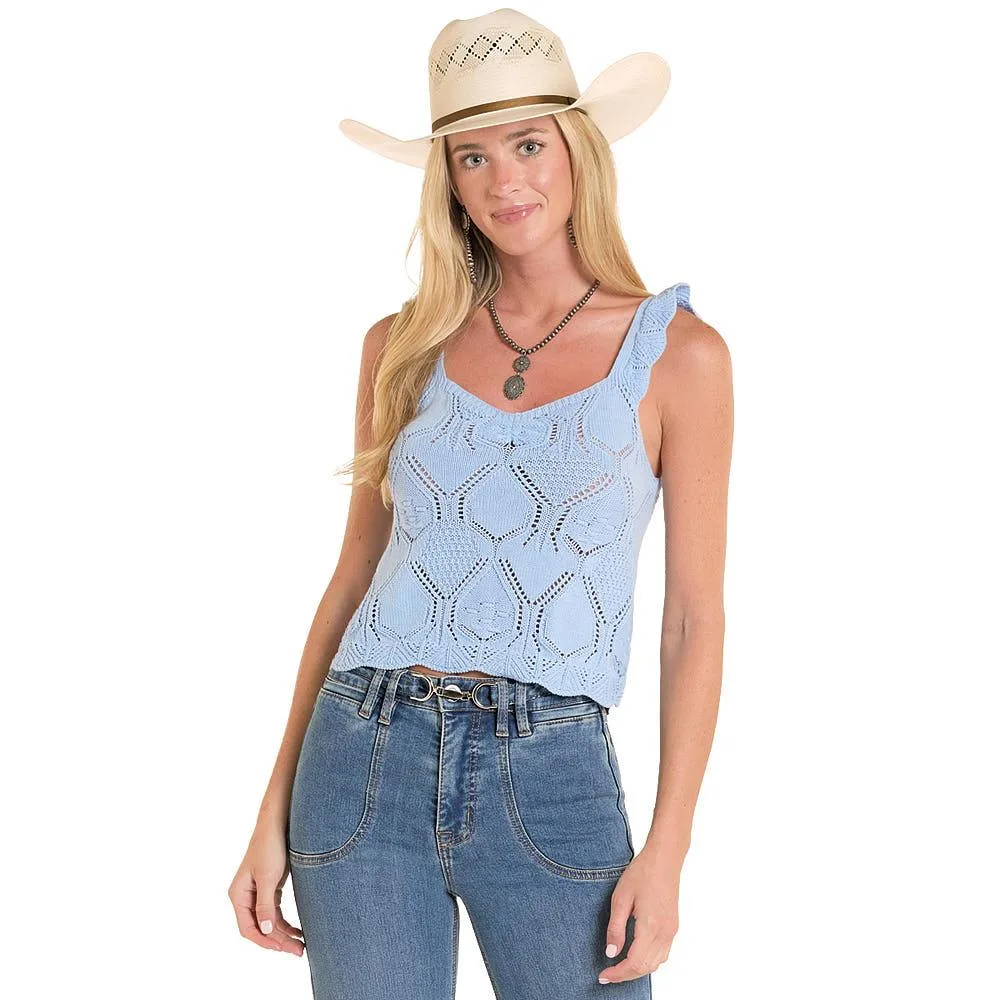 Rock & Roll Denim Women's Cerulean Crochet Tank Top
