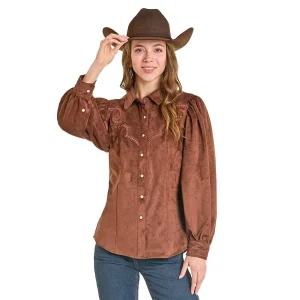 Rock & Roll Denim Women's Chocolate Embroidered Top